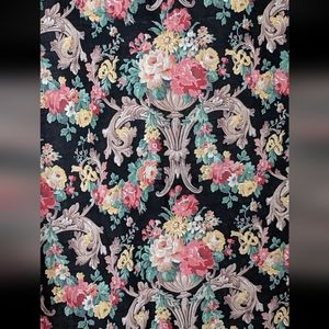 SOLD 1930s Neoclassical Fabric ROSES on Black Cotton 35x78
